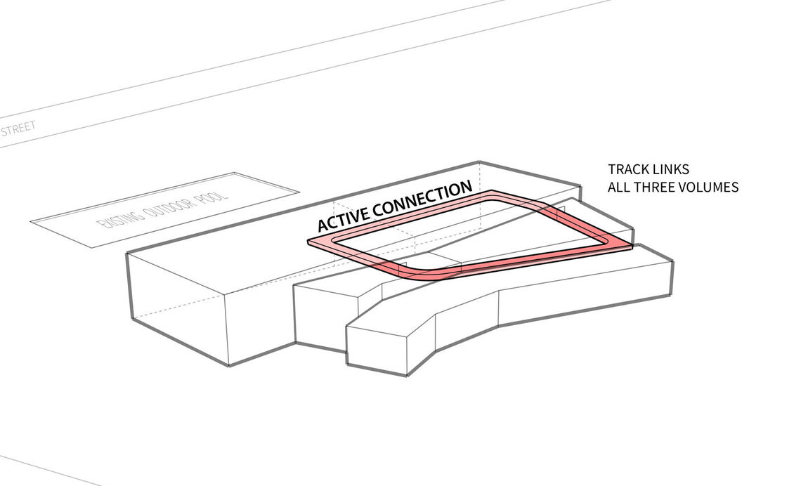 Indoor, elevated running track