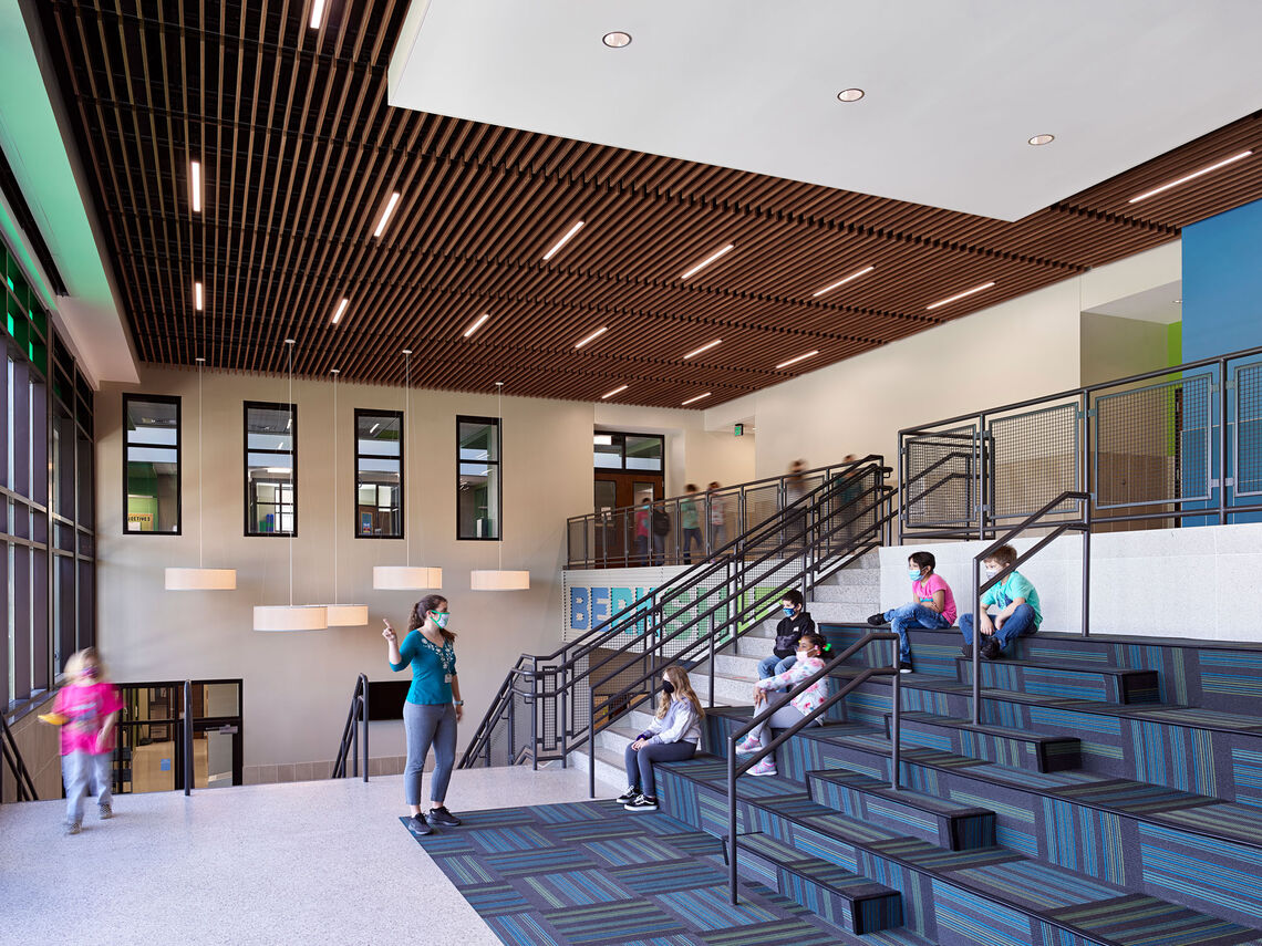 The manufacturers of Berkshire Elementary School's ceiling and flooring products offer take-back programs for improved recyclability.