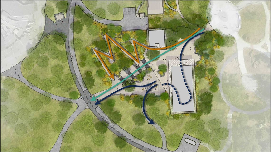 As a new interpretive gateway to this state and national treasure, the welcome center offers direct, restorative, and educational route options as visitors move through the amenities to ultimately reach the falls.